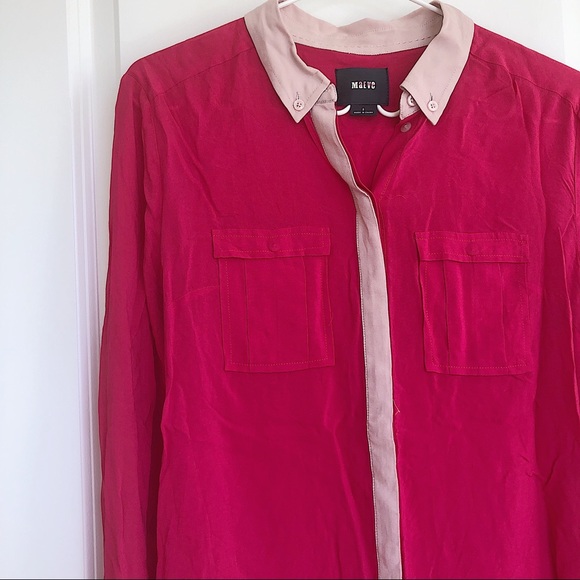 Anthropologie Maeve Bagatelle Button Down Hot Pink - Picture 4 of 6
